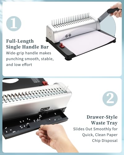 ATPEAM Comb Binding Machine Punch 12 Sheets for Letter Size, A4, A5