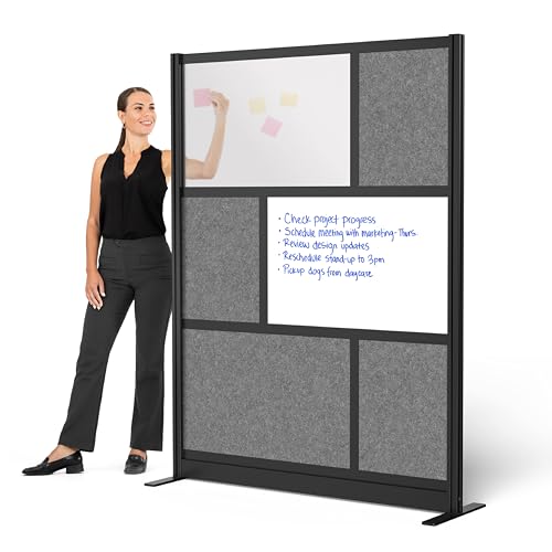 Workflow Modular Wall | Room Divider with Whiteboard, Sound-Dampening, & Frosted Acrylic Panels | Expandable Office Partition for Privacy & Productivity (53" x 70") - size: 53"W x 70"H