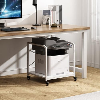 Fannova Large Printer Stand for Under Desk Storage, Adjustable Top Shelf | Table Top 20"x20", Fits 3D/Laser Printer, Easy Roll Industrial Wheels, Heavy Duty 2 Tier Printer Cart for Home Office, White - color: White