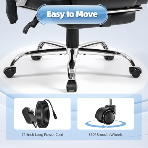 Massage Heated Office Chair with Foot Rest, Executive Desk Chair | Ergonomic High Back PU Leather Home Office Desk Chair with 135° Recline, 400 LBS, 6-Point Vibration and Heat, Classic - style: Classic