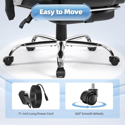 Massage Heated Office Chair with Foot Rest, Executive Desk Chair | Ergonomic High Back PU Leather Home Office Desk Chair with 135° Recline, 400 LBS, 6-Point Vibration and Heat, Classic - style: Classic