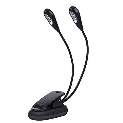 Joyzan Music Stand Light, Clip on LED Book Lights Dual Arm Reading Lamp | Rechargeable Eye Cared 360°Flexible Gooseneck Clamp Light Battery Operated for Bed Bookworms Piano Player Travel Orchestra - size: 6 beads