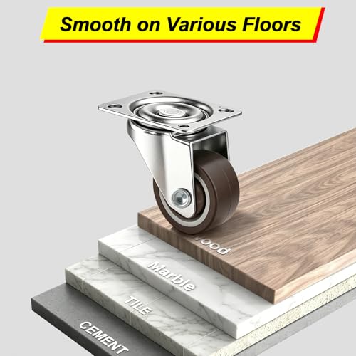 Small Caster Wheels 1 Inch Swivel Plate Castors 4pcs 360 Degree Rollable Low Profile Soft Rubber Wheel Replacement with Screw in Smooth and Quiet for Rolling Light Furniture Weight Under 100Lb