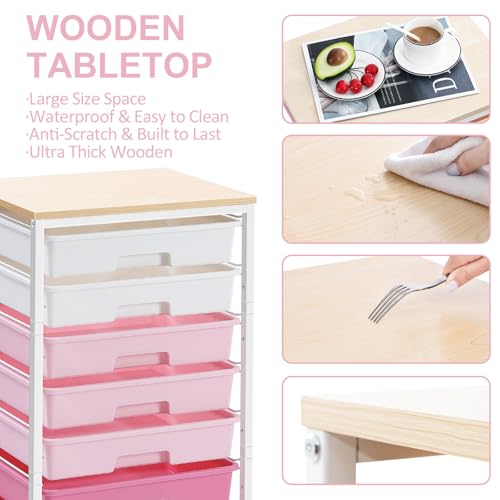 SYKIARIOL Rolling Cart with Drawers,Utility Cart with 8 Drawers,Rose Pink - color: Rose Pink
