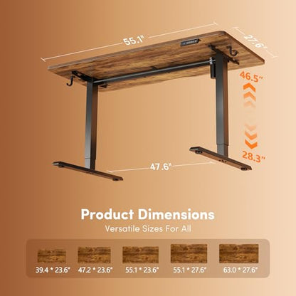 DESINO Standing Desk, 55 × 28 Inches Electric Height Adjustable, Sit and Stand Up, Computer Office Desk with Splice Board, Black Frame/Rustic Brown TOP - color: Rustic Brown, size: 55x28
