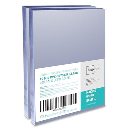 Binditek 10 Mil PVC Binding Covers, 8.5 x 11 Inches, Clear, 200 Pack | Plastic Binding Covers, 8.5" x 11" Letter Size, Clear, Square Corners, Unpunched, Ideal for Business Reports and Proposals - size: 10 Mil, style: 200P , Clear