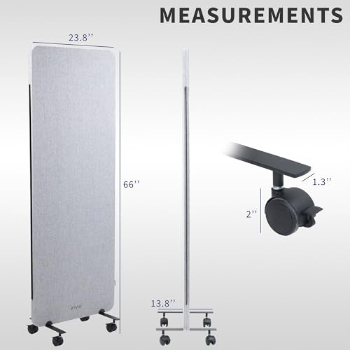 VIVO Gray Mobile 24 x 66 inch Privacy Panel, PP-1-T024G-M | Freestanding Cubicle Divider on Wheels, Acoustic Wall Partition, Single 24 inch Panel with 2-Sided Zipper Attachment System - size: 24"