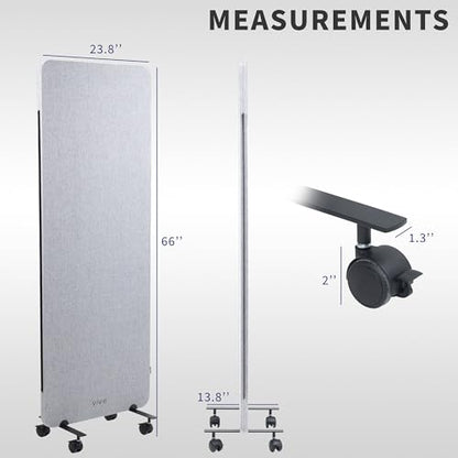 VIVO Gray Mobile 24 x 66 inch Privacy Panel, PP-1-T024G-M | Freestanding Cubicle Divider on Wheels, Acoustic Wall Partition, Single 24 inch Panel with 2-Sided Zipper Attachment System - size: 24"