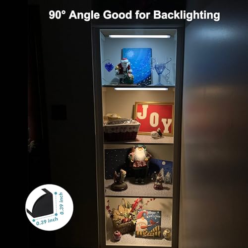 Martronic 4-Pack 12 Inch LED Display Case Lighting Kit, Black Dimmable Bookshelf Light Bars with 12V Power Adapter, 6000K Bright White, Plug-in Slim Lights for Shelves, Curio Cabinets, and Bookcases