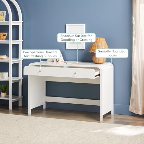 Walker Edison Zoey Modern Curve Design Writing Desk with Drawer, 45 Inch, White - color: White