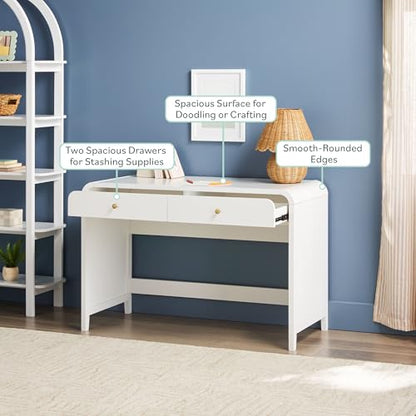 Walker Edison Zoey Modern Curve Design Writing Desk with Drawer, 45 Inch, White - color: White