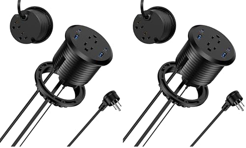 Jgstkcity Power Strip,Flush Mount Recessed Power Grommet,65W USB C Fast Charging,3-Inch Hole, 4 Outlets & 4 Ports, Ideal for Desktop & Countertop Outlet,Dual-Sided (Black, 6FT) (Pack of 2) - color: Black, size: 6FT (Pack of 2)