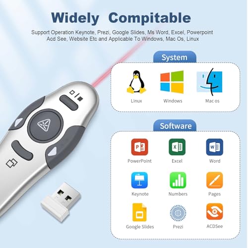 QUI 2 Pack Wireless Presenter PowerPoint Clicker, USB, Silver | RF 2.4G USB Presentation Clicker,Support PowerPoint, Google Slides, Keynote, Compatible with Windows & Mac - color: Silver, style: USB