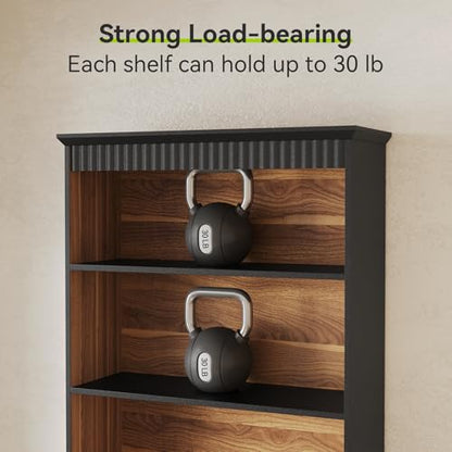 LITTLE TREE 72" Tall Black Bookcase with 2 Drawers, 5-Tier Bookshelf with File Cabinet Storage, Modern Freestanding Office Storage Bookcase for Living Room, Bedroom, Home Office - color: Black