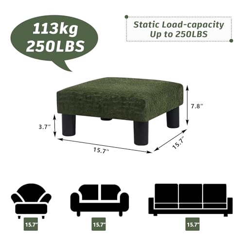 Joveco Small Foot Rest Stool Ottoman, 3D Velvet Square Upholstered Footstool for Chair, Under Desk, Office, Living Room, Deep Green - color: Deep Green