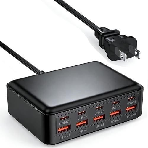 USB C Charger Station for Multiple Devices, 10-Port USBC Charging Hub - color: Black