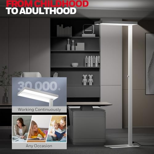 Honeywell 02E LED Floor Lamp, 6000LM Sunturalux Eye Caring Standing Light | 4000K 60W Natural Daylight Dimmable Reading Lamp, Modern Floor Lamp for Home Office Living Room Bedroom - style: 6000LM