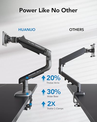HUANUO TitanLift Heavy Duty Monitor Arm for Screens up to 49", Holds 44 lbs, Aluminum Ultrawide Screen Monitor Mount, Fully Adjustable Single Gaming Desk Mount with Dual C-Clamp, Max VESA 100x100mm
