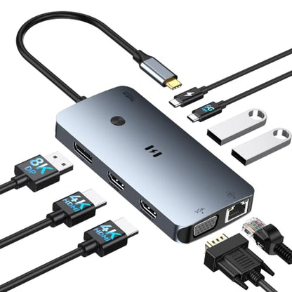 Selore USB C Docking Station Dual Monitor,Laptop Docking Station 3 Monitors - color: Dark Gray