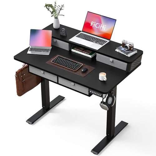 FiCiHi 40x24 Inch Electric Standing Desk, 4 Drawers, Adjustable Height Desk - color: Classical Black, size: 40"x24" (4 Drawers)