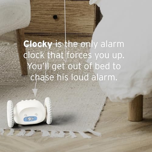 CLOCKY Alarm Clock on Wheels – Loud Rolling Alarm Clock for Heavy Sleepers - color: White