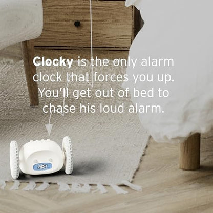CLOCKY Alarm Clock on Wheels – Loud Rolling Alarm Clock for Heavy Sleepers - color: White