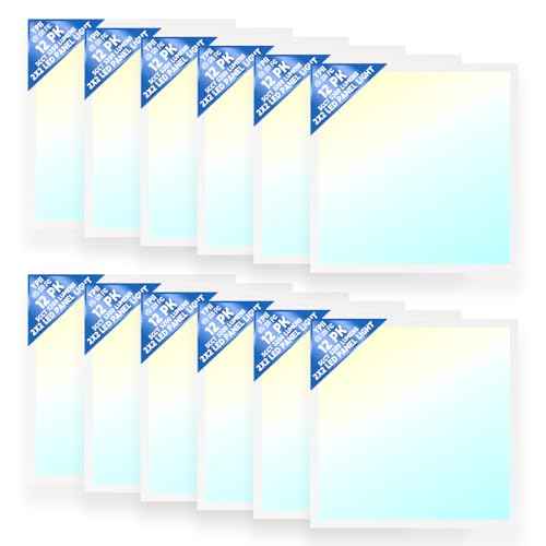 LED Flat Panel Light LED Drop Ceiling Light Fixture, 5 CCT 3000K-6500K Adjustable & 5 Wattage Selectable Recessed Back-Lit Fixture for Office, ETL Listed(12Pack 2x2) - size: 2X2 12Pack