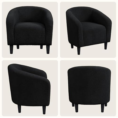 Yaheetech Sherpa Accent Chairs, Compact Furry Barrel Chairs with a Curved Silhouette for Small Spaces, Living Room, Bedroom, Black - color: Black (Boucle), style: without Ottoman