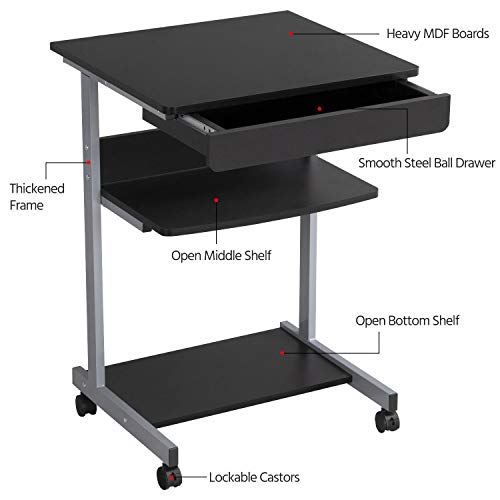 Yaheetech Tiny Mobile Computer Desk, 3-Tier Rolling Cart with Drawer, Black - color: Black