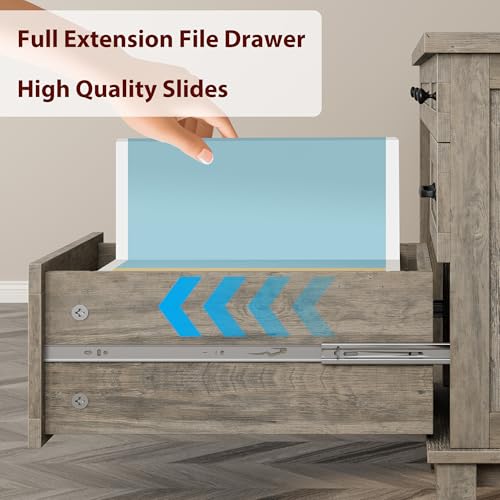 GarveeHome Farmhouse Executive Desk with Drawers, 53.54 in Home Office Desk with Charging Station, Wooden Computer Desk with File Cabinet Storage for Work Study Writing, Rustic Gray - color: Rustic Gray