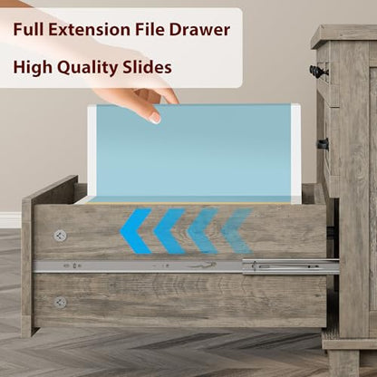 GarveeHome Farmhouse Executive Desk with Drawers, 53.54 in Home Office Desk with Charging Station, Wooden Computer Desk with File Cabinet Storage for Work Study Writing, Rustic Gray - color: Rustic Gray