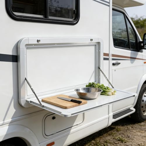 31.5 in Foldable Caravan Rv Tables, Aluminum Alloy Flip Fold Down Desk Lockable RV Folding Wall Table for Camper Van Traile Outside Picnic, Wall Mounted Folding Table Rv Picnic Table