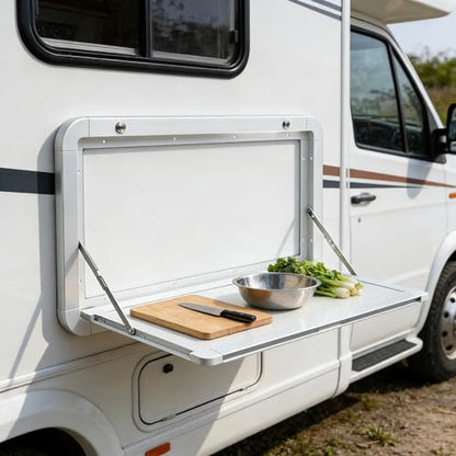 31.5 in Foldable Caravan Rv Tables, Aluminum Alloy Flip Fold Down Desk Lockable RV Folding Wall Table for Camper Van Traile Outside Picnic, Wall Mounted Folding Table Rv Picnic Table