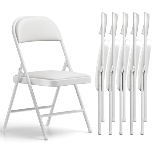 Folding Chairs 6 Pack, PU Leather Padded Folding Chairs for Outside and Indoor, Heavy Duty Portable Foldable Metal Commercial Seat for Home Office, Dorm, Party, Backyard, Lawn, Patio, White - color: White, size: 6 Pack