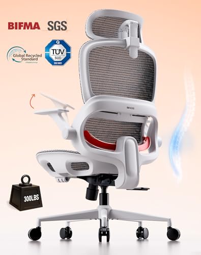 SIHOO B100 Office Chair, Ergonomic Office Chair Without Footrest, Computer Chair with Wide Headrest & Adaptive Lumbar Support, Flip-up Armrests, Swivel Desk Chair for Long Hours, Grey - color: Grey