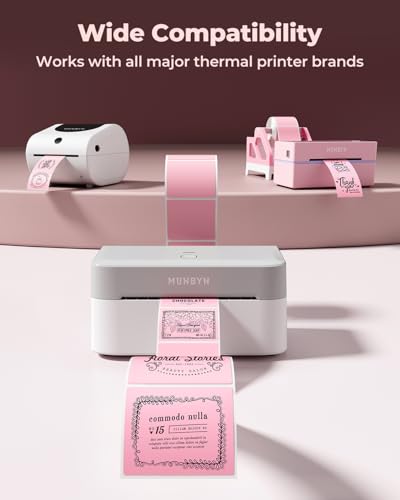 MUNBYN 2x2 Thermal Labels, 750 Sheets/Roll, Pink - color: Pink, size: 2x2"