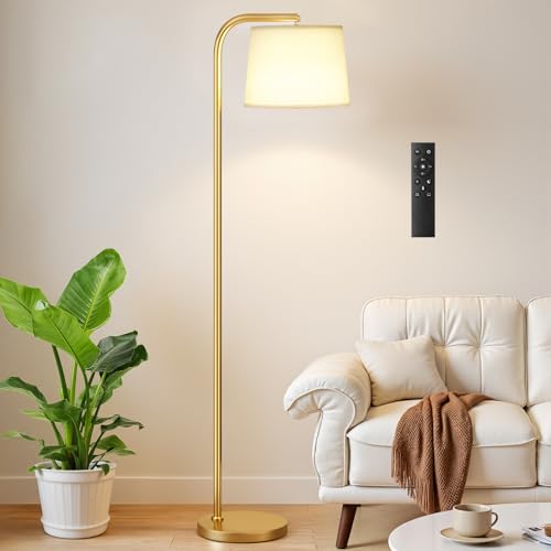 Remote-Controlled Floor Lamp - Color Temperature Adjustable and Fully Dimmable, Standing Lamp for Living Room with Rotating Head, Tall Lamp for Bedroom, 9W Bulb Included (Gold and Beige) - color: P:Gold and Light Linen Beige(Remote)