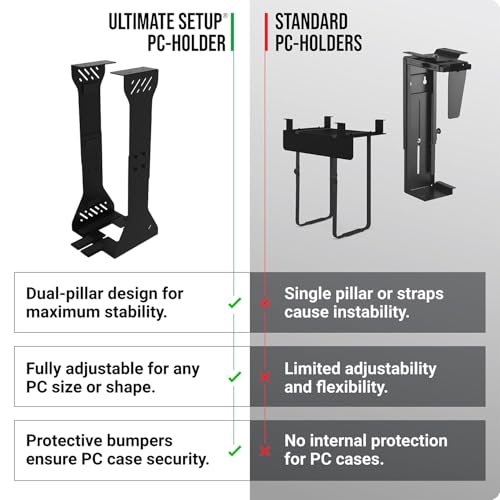 Heavy Duty Under Desk PC Holder – Up to 77 lbs Load Capacity - Adjustable Computer Tower Holder – CPU Holder Under Desk Mount - PC Holder Under Desk – Under Desk Computer Mount (Black) - color: Black
