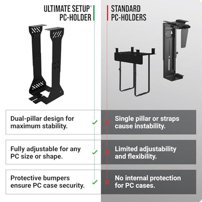 Heavy Duty Under Desk PC Holder – Up to 77 lbs Load Capacity - Adjustable Computer Tower Holder – CPU Holder Under Desk Mount - PC Holder Under Desk – Under Desk Computer Mount (Black) - color: Black