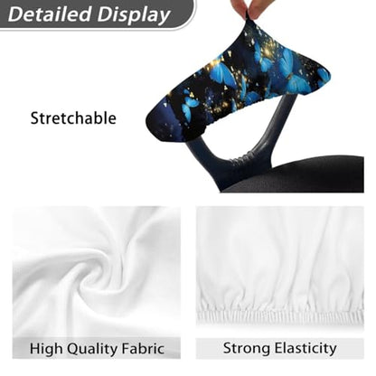 Butterfly Printed Office Chair Arm Rest Covers Set of 2 Soft Stretchy Gaming Chair Arm Cover Protector Anti-Slip Dust-Proof Chairs Armrest Slipcovers for Desk Gaming Chairs, Universal Fits - color: Black and Blue - Butterfly
