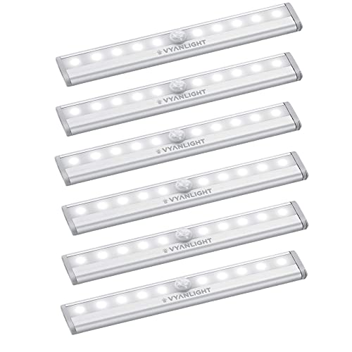 VYANLIGHT Under Cabinet Lighting – Motion Sensor Closet Lights, Battery Operated LED Strip Light Bar, Stick-On Wireless Indoor Lights for Kitchen, Pantry, Hallway, Stairs, 6 Pack