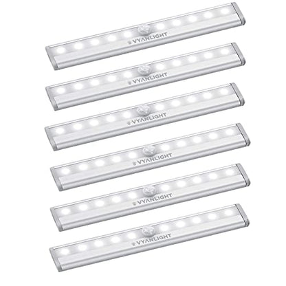 VYANLIGHT Under Cabinet Lighting – Motion Sensor Closet Lights, Battery Operated LED Strip Light Bar, Stick-On Wireless Indoor Lights for Kitchen, Pantry, Hallway, Stairs, 6 Pack