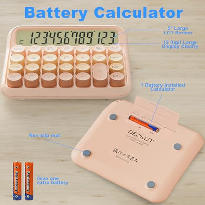 DECKLIT Battery Desk Calculator - 12 Digit Extra Large 5-Inch LCD Display, Big Buttons Easy to Press, 15Tilt Screen for Kids (Colourful) - color: Colourful