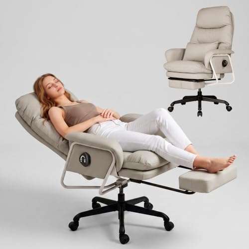 180° Reclining Office Chair with Footrest, PU Leather, Gray - color: Grey