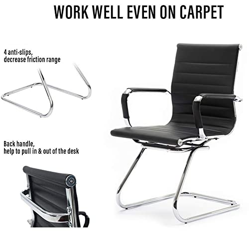 Conference Room Chairs Set of 8, Faux Leather Office Guest Chairs with Arms, Reception & Waiting Room Seating, No Wheels Meeting Chairs with Mid Back Support and Chrome Sled Base, Black - color: Black, size: 8PCS