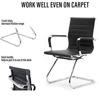 Conference Room Chairs Set of 8, Faux Leather Office Guest Chairs with Arms, Reception & Waiting Room Seating, No Wheels Meeting Chairs with Mid Back Support and Chrome Sled Base, Black - color: Black, size: 8PCS