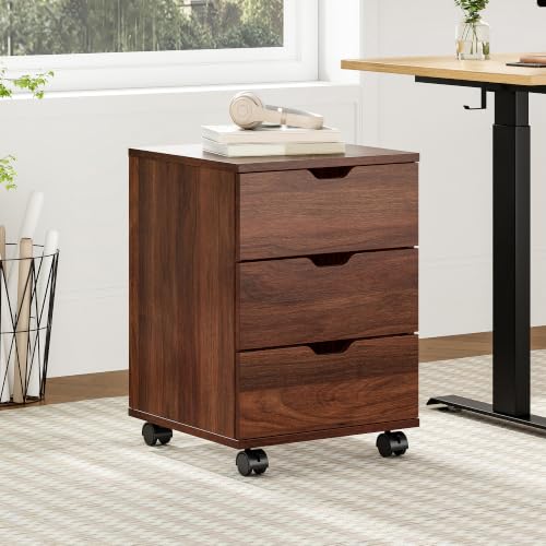 Farini 3-Drawer Under Desk Wooden File Storage Cabinet with Lockable Caster for Home Office,Brown,Fully Assembly - color: Brown, style: Fully Assembly