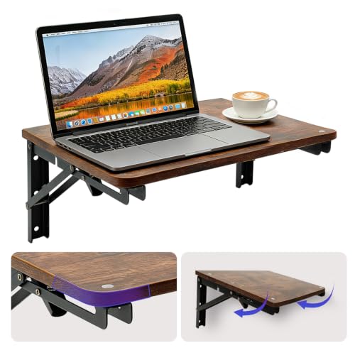 Wooden Folding Shelf Wall Mounted for Small Space, Fold Down Desk for Home | Wall Table for Living Room Bedroom Decor, Media Shelves with Heavy-Duty Brackets Holds Up to 30lbs, 16.5"*11.8" - color: Brown, size: 16.5"*11.8"