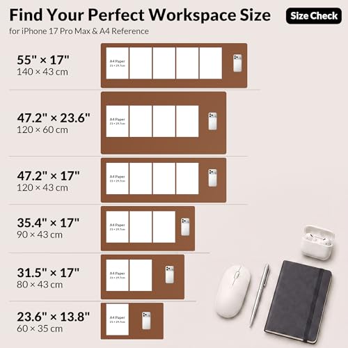 AFIING Leather Desk Mat, Brown, 23.6" x 13.8", Desk Pad Protector - color: Brown, size: 23.6" x 13.7"