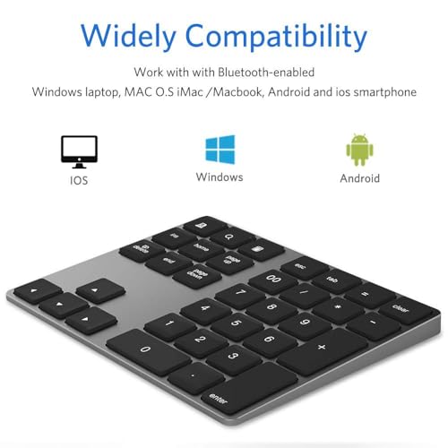 JOYEKY Wireless Number Pad Bluetooth Numeric Keypad for Laptop | Number Pad for Laptop,USB-C Rechargeable,34-Keys Bluetooth Numeric Keypad - size: L326